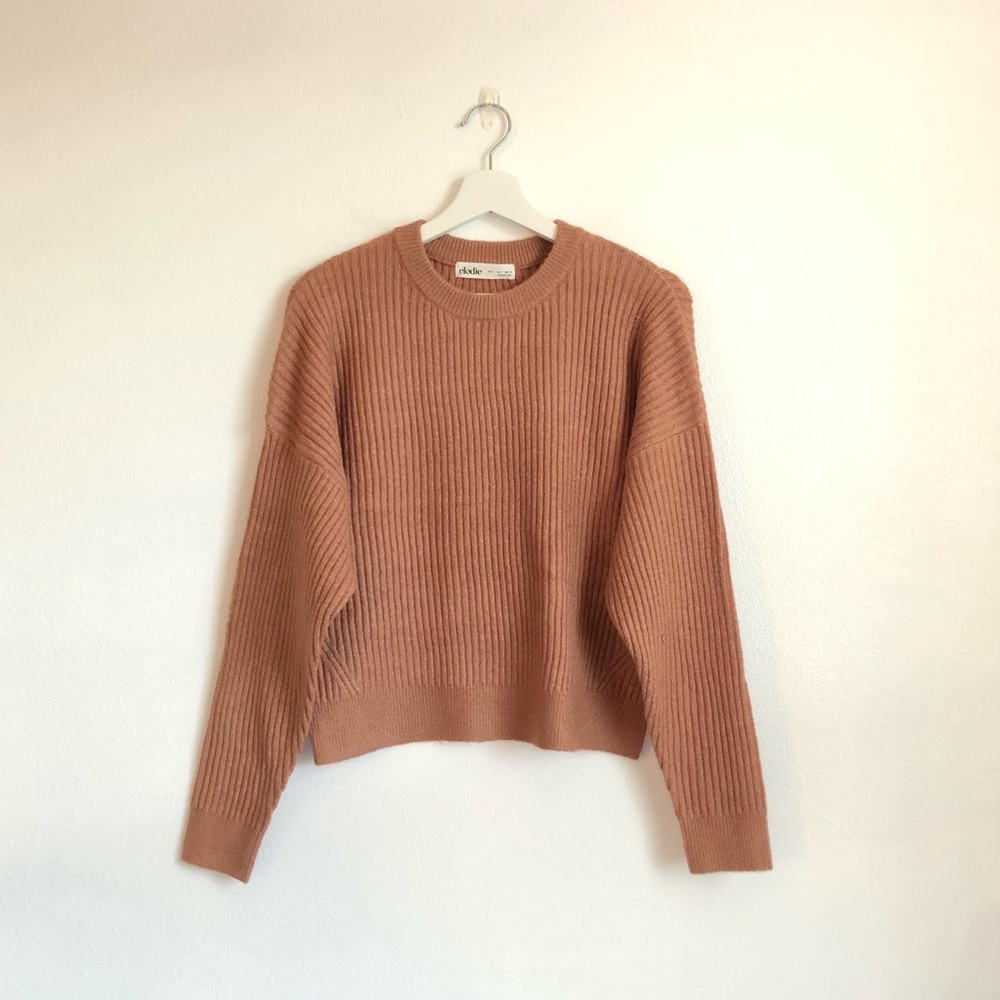 NWT Elodie Clay Brown Ribbed Knit Sweater Size Large Cozy Fall Neutral